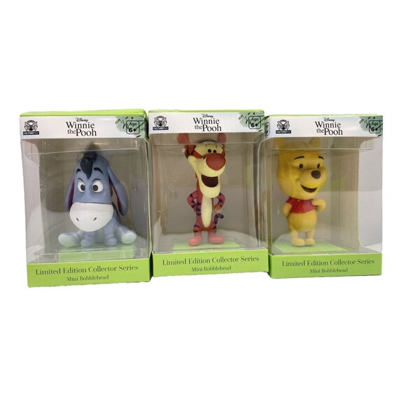 Disney Winnie The Pooh Limited Edition Collector 3” Mini Bobblehead Set Of 3
